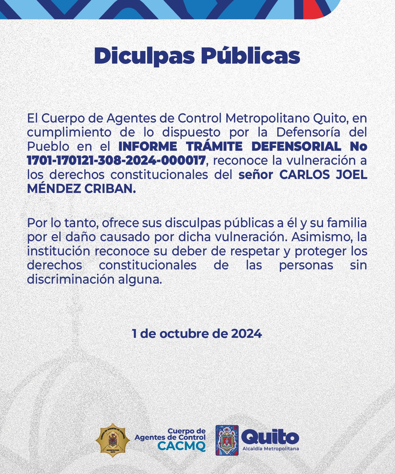 Comunicado de disculpa